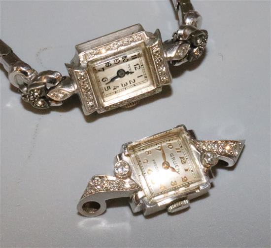 2 diamond & 14ct white gold ladies watches(-)